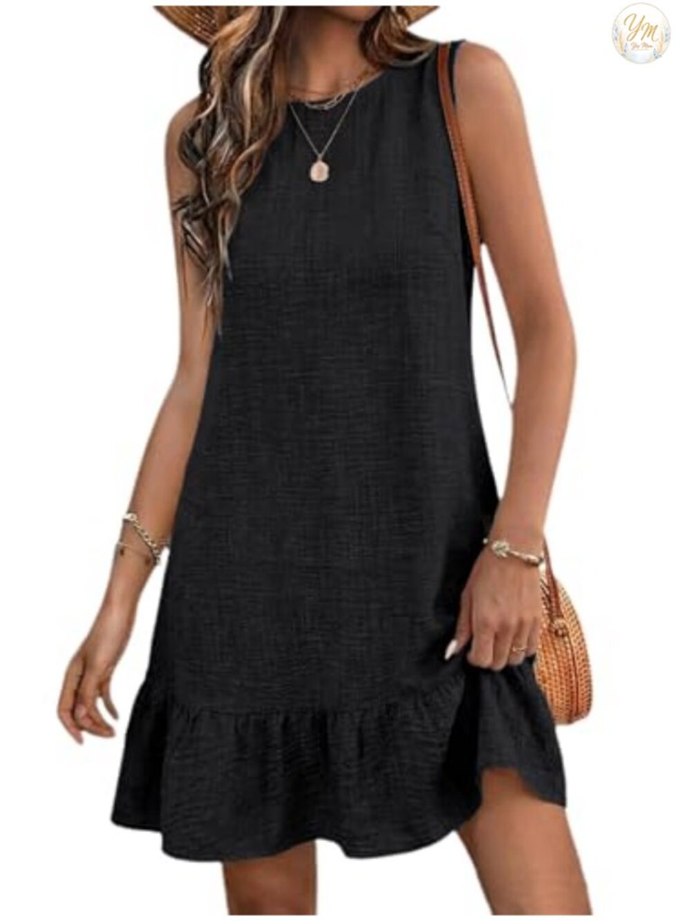 Women's Summer Mini Dress Sleeveless Tie Back Ruffle Hem Beach Sundress